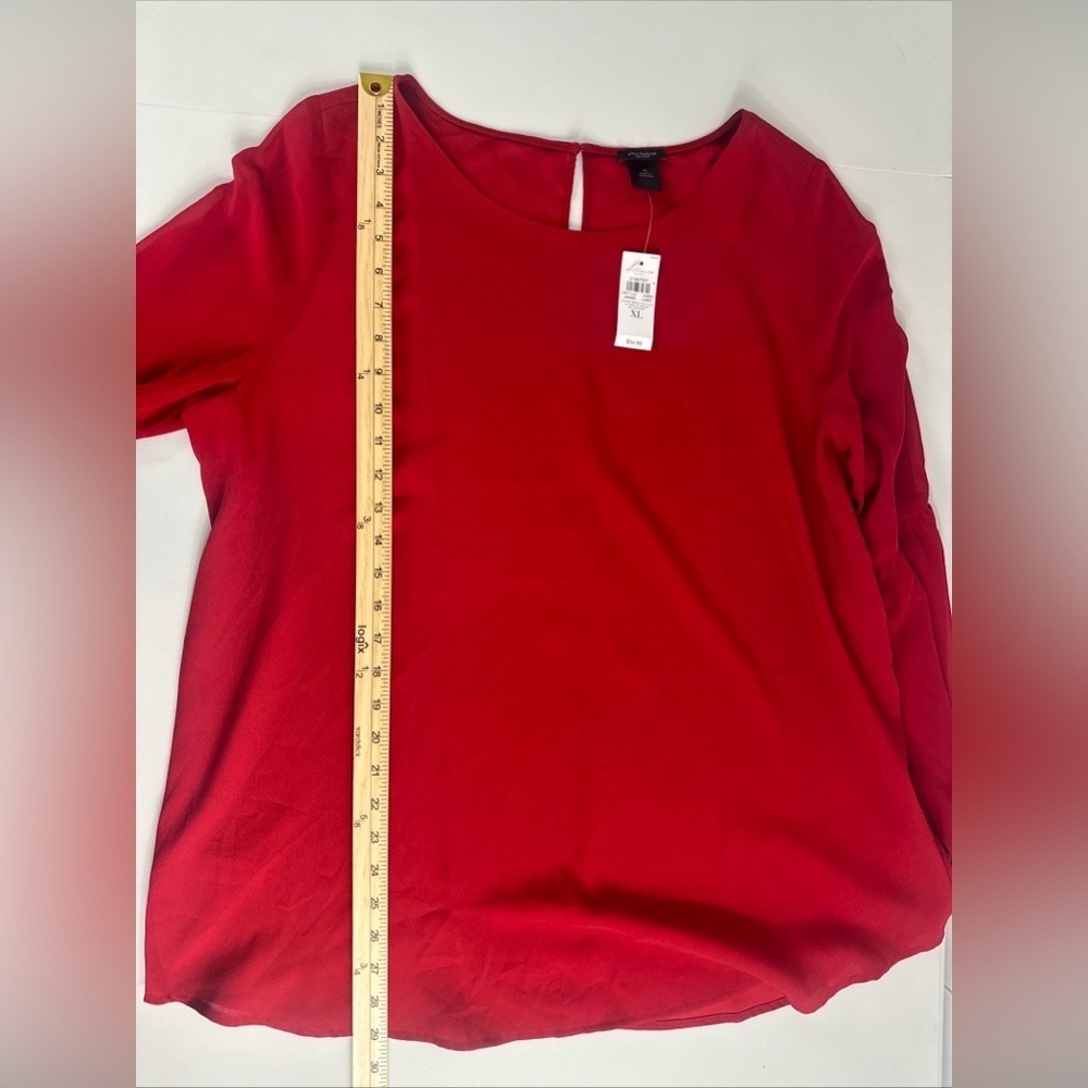 NWT Ann Taylor Red Blouse Women’s Sz XL Long Balloon Sleeve Pullover Top Career - Picture 3 of 9